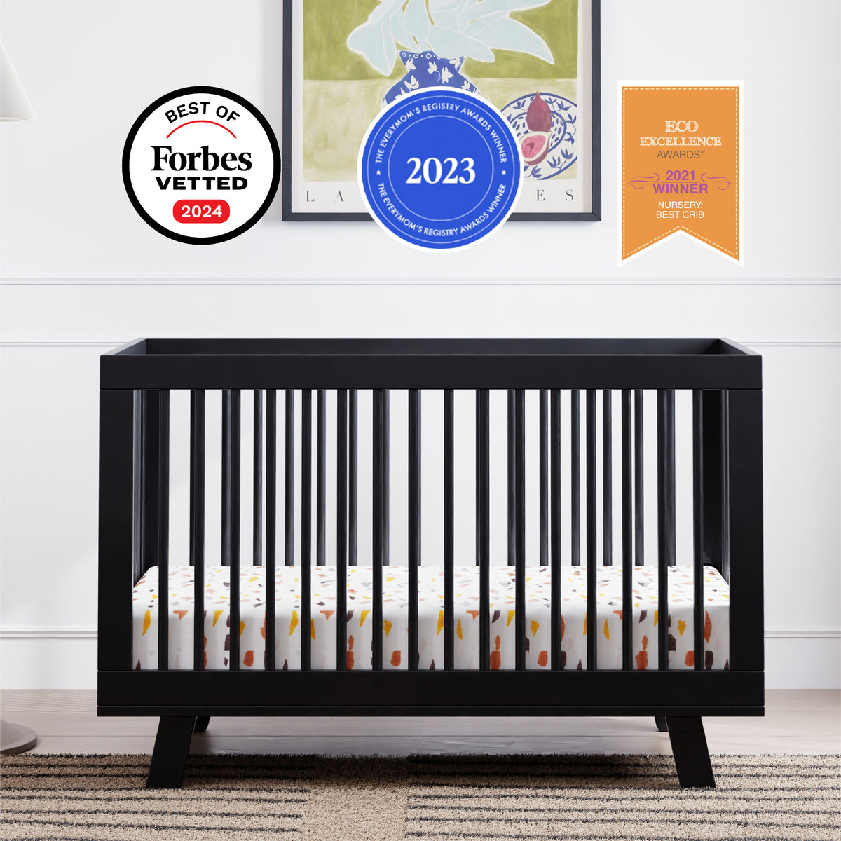 Hudson 3-in-1 Convertible Crib with Toddler Bed Conversion Kit in Black