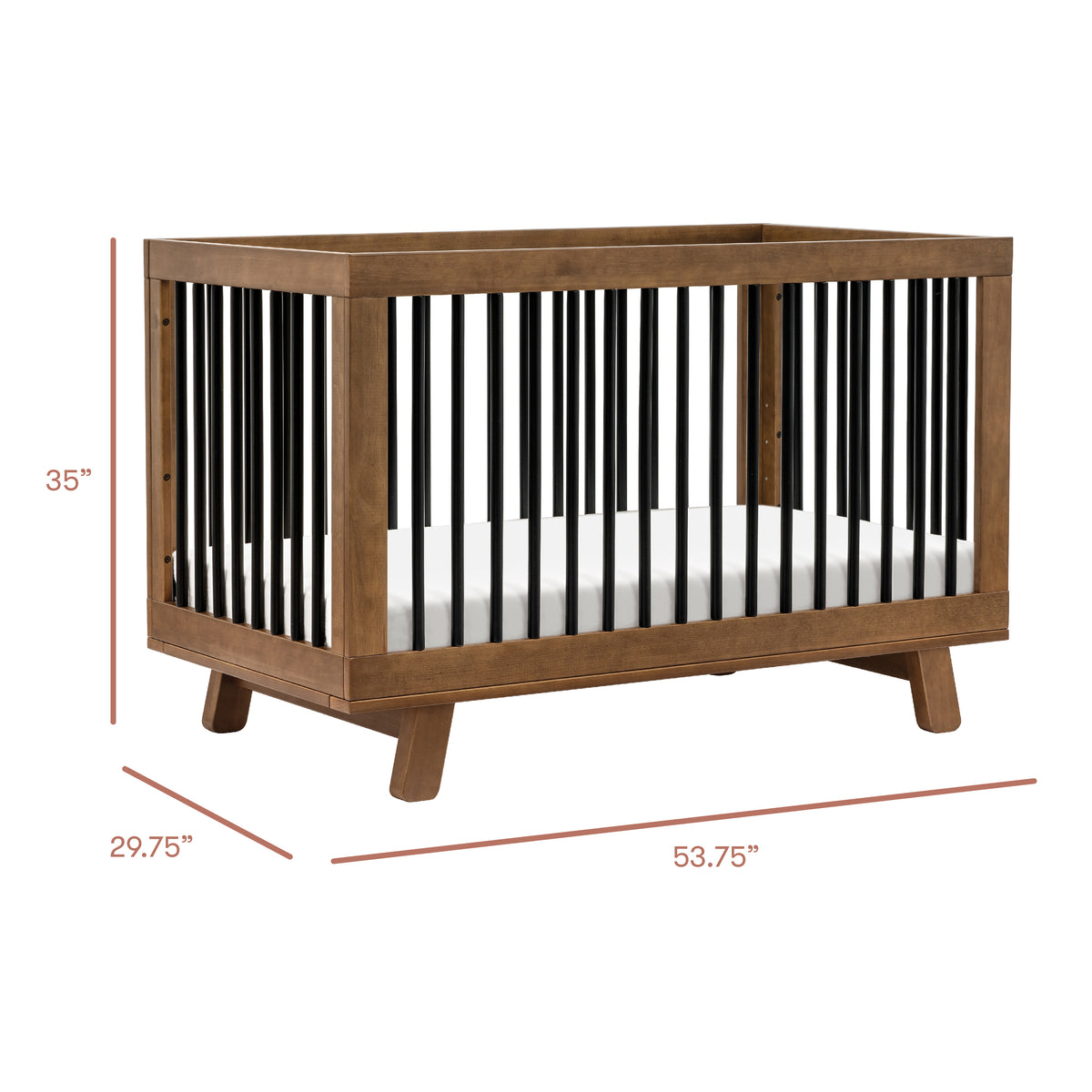 Hudson 3-in-1 Convertible Crib with Toddler Bed Conversion Kit in Natural Walnut&Black