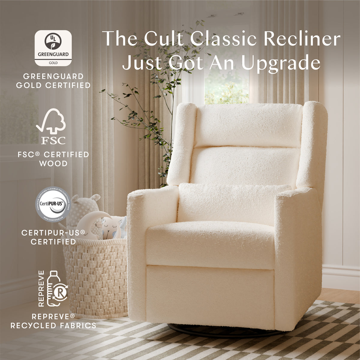 Kiwi Plus Power Recliner and Swivel Glider with Power Adjustable Headrest and USB Port in Performance Ivory Boucle