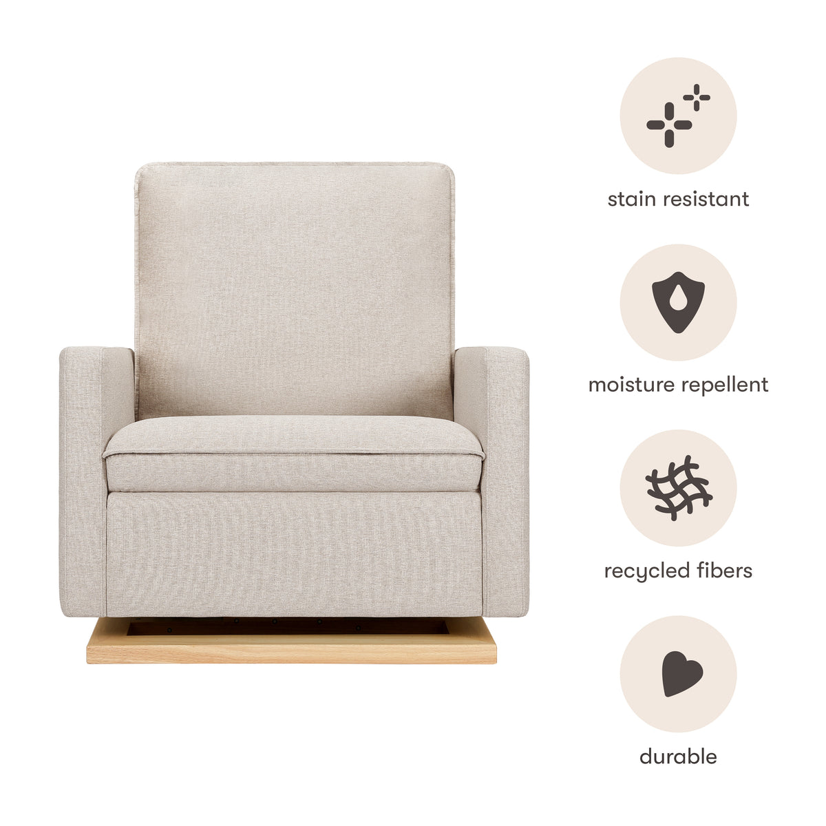 Cali Pillowback Chair and a Half Glider in Eco-Performance Fabric | Water Repellent & Stain Resistant in Performance Beach Eco-Weave with Light Wood Base