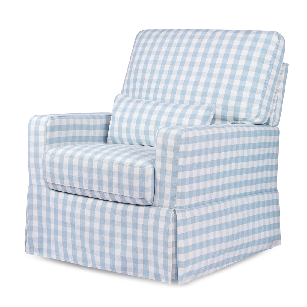 Crawford Pillowback Comfort Swivel Glider in Blue Gingham
