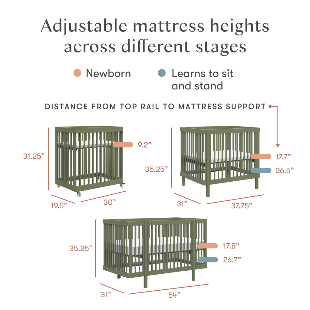 Pogo 8-in-1 Convertible Crib with All-Stages Conversion Kits in Olive
