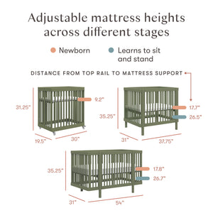 Pogo 8-in-1 Convertible Crib with All-Stages Conversion Kits in Olive