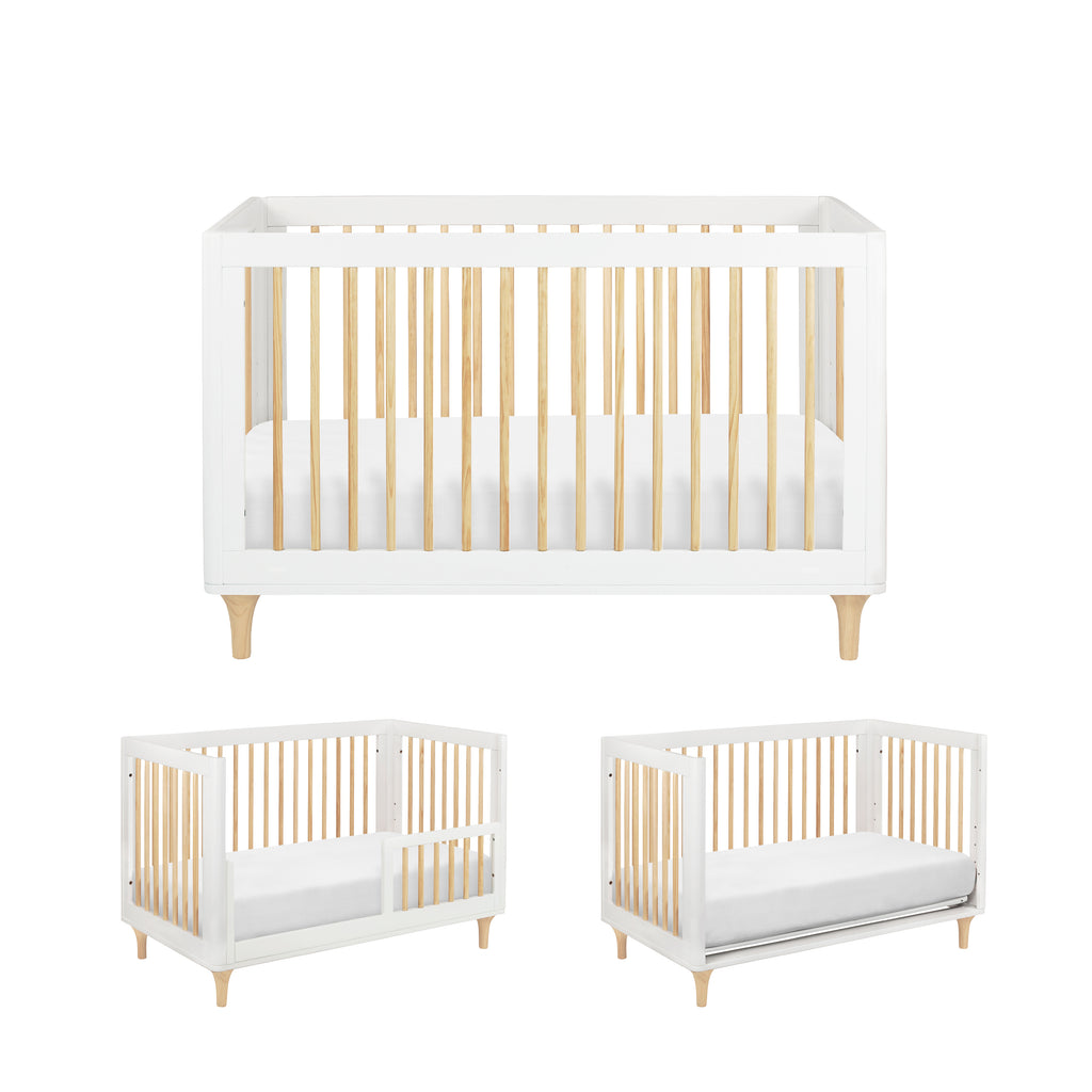 Lolly 3-in-1 Convertible Crib with Toddler Bed Conversion Kit in White & Natural