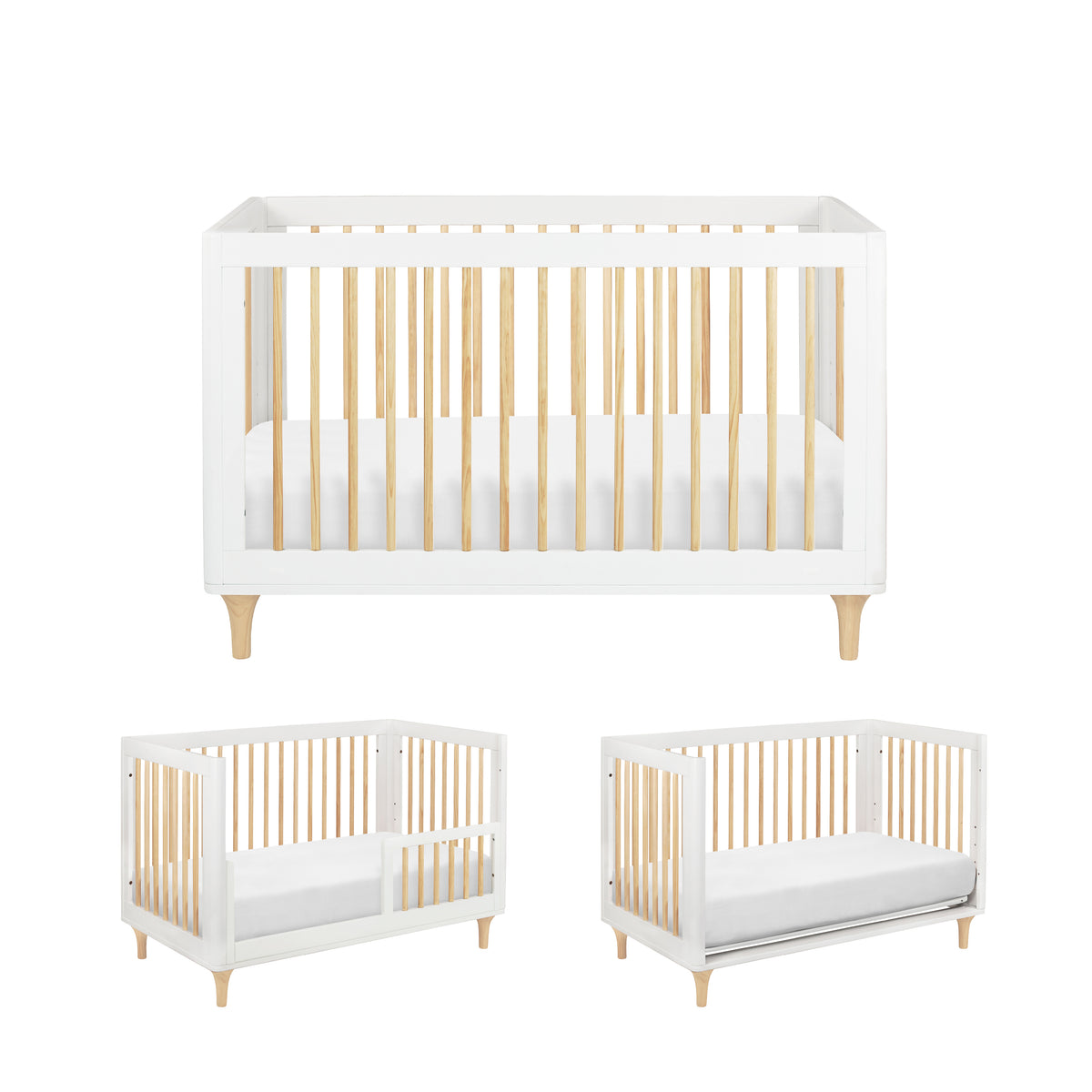 Lolly 3-in-1 Convertible Crib with Toddler Bed Conversion Kit in White & Natural
