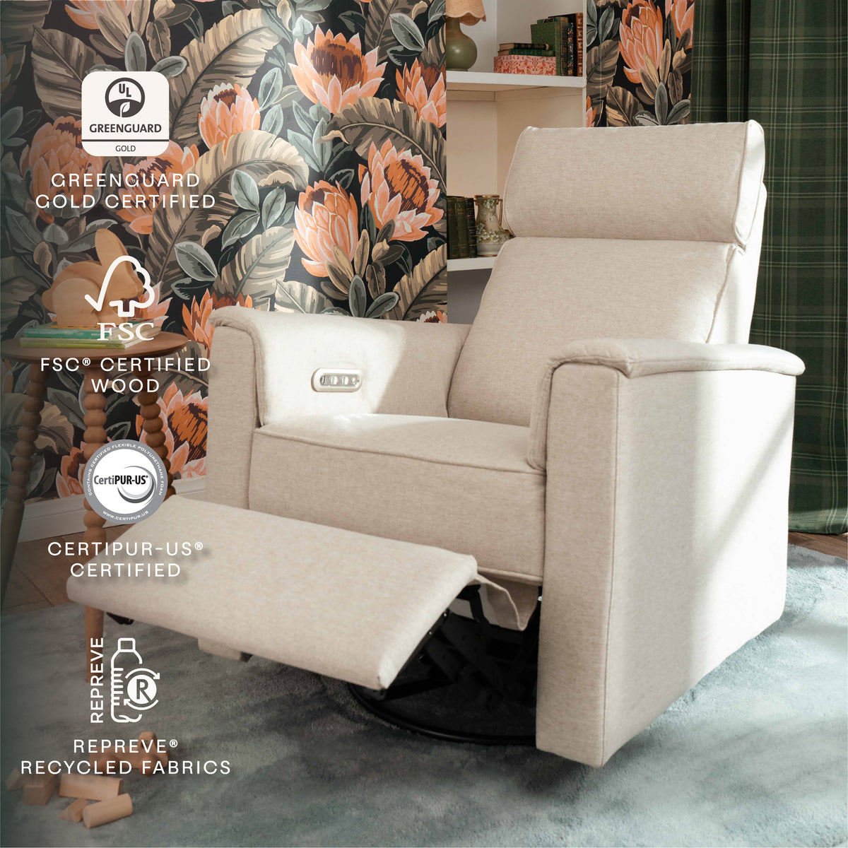 Willa Plus Power Glider Recliner w/ Power Headrest in Performance Beach Eco-Weave