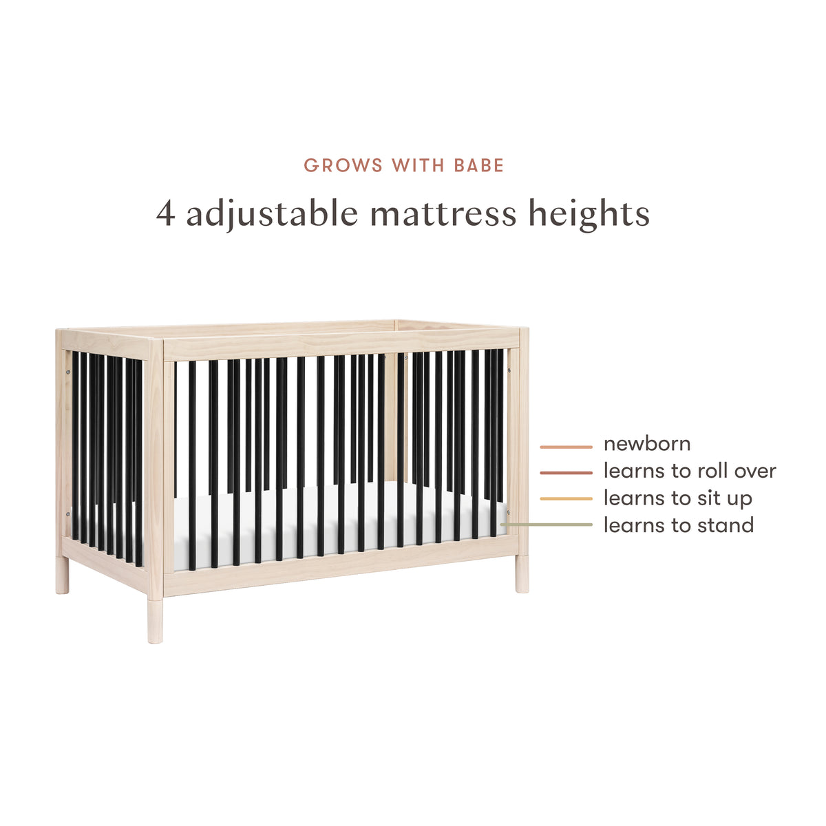 Gelato 4-in-1 Convertible Crib with Toddler Bed Conversion Kit in Washed Natural & Black