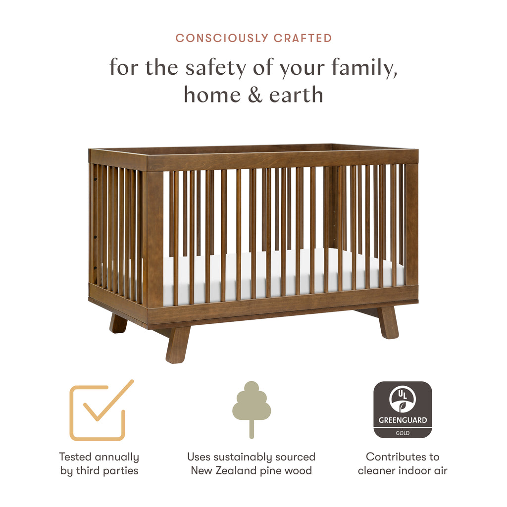 Hudson 3-in-1 Convertible Crib with Toddler Bed Conversion Kit in Natural Walnut