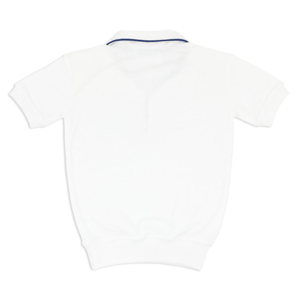 Unisex White French Terry Polo With Navy Trim