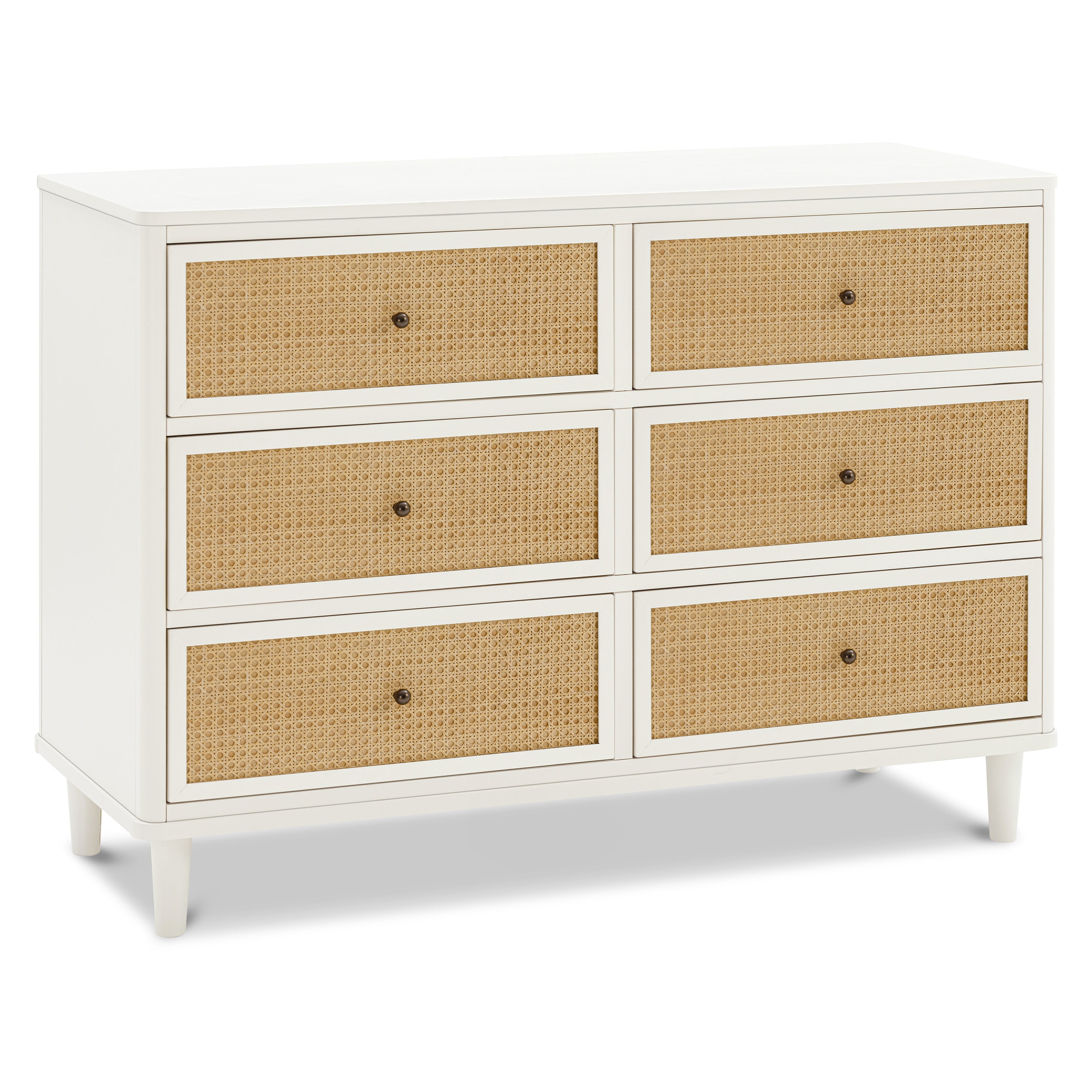 Marin with Cane 6 Drawer Assembled Dresser in Warm White & Honey Cane