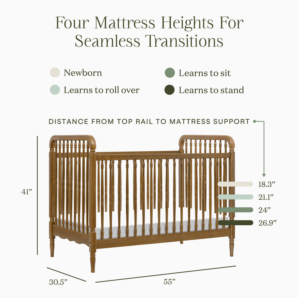 Liberty 3-in-1 Convertible Spindle Crib with Toddler Bed Conversion Kit in Natural Walnut