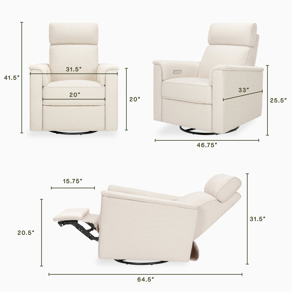Willa Plus Power Glider Recliner w/ Power Headrest in Performance Ivory Boucle