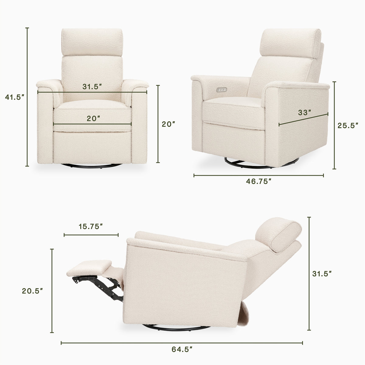 Willa Plus Power Glider Recliner w/ Power Headrest in Performance Ivory Boucle