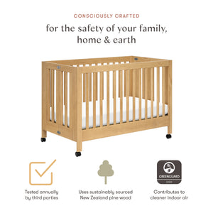 Maki Portable Folding Crib with Toddler Bed Conversion Kit in Honey