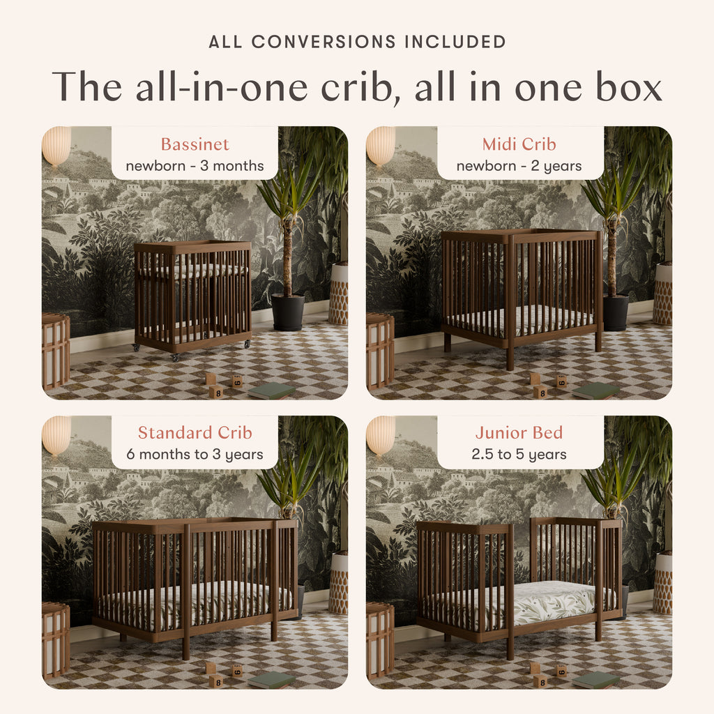 Pogo 8-in-1 Convertible Crib with All-Stages Conversion Kits in Natural Walnut