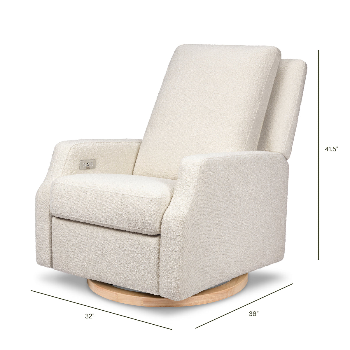 Crewe Electronic Recliner and Swivel Glider in Ivory Boucle with Light Wood Base