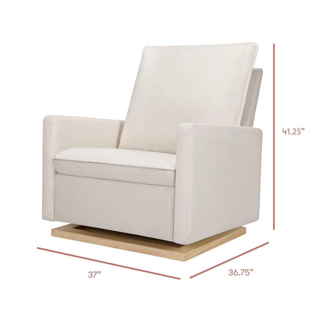 Cali Pillowback Chair and a Half Glider in Eco-Performance Fabric | Water Repellent & Stain Resistant in Performance Cream Eco-Weave with Light Wood Base