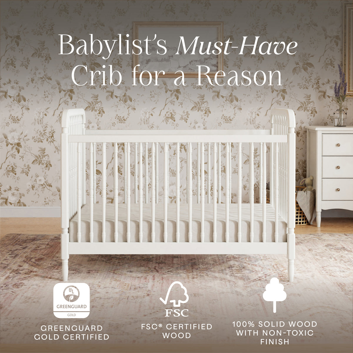 Liberty 3-in-1 Convertible Spindle Crib with Toddler Bed Conversion Kit in Warm White