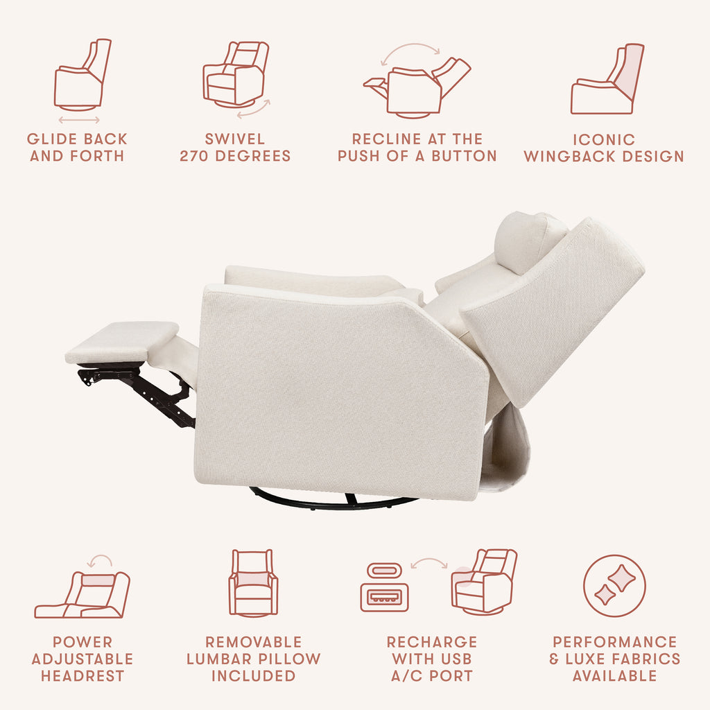 Kiwi Plus Power Recliner and Swivel Glider with Power Adjustable Headrest and USB Port in Performance Cream Eco-Weave