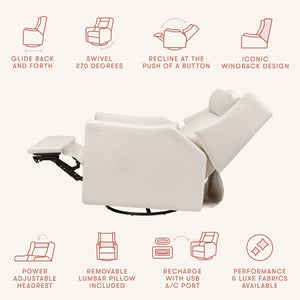 Kiwi Plus Power Recliner and Swivel Glider with Power Adjustable Headrest and USB Port in Performance Cream Eco-Weave