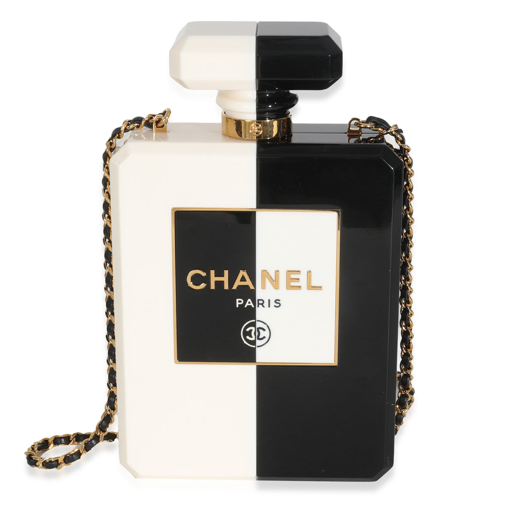 Chanel White Black Plexiglass Perfume Bottle Clutch