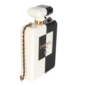 Chanel White Black Plexiglass Perfume Bottle Clutch