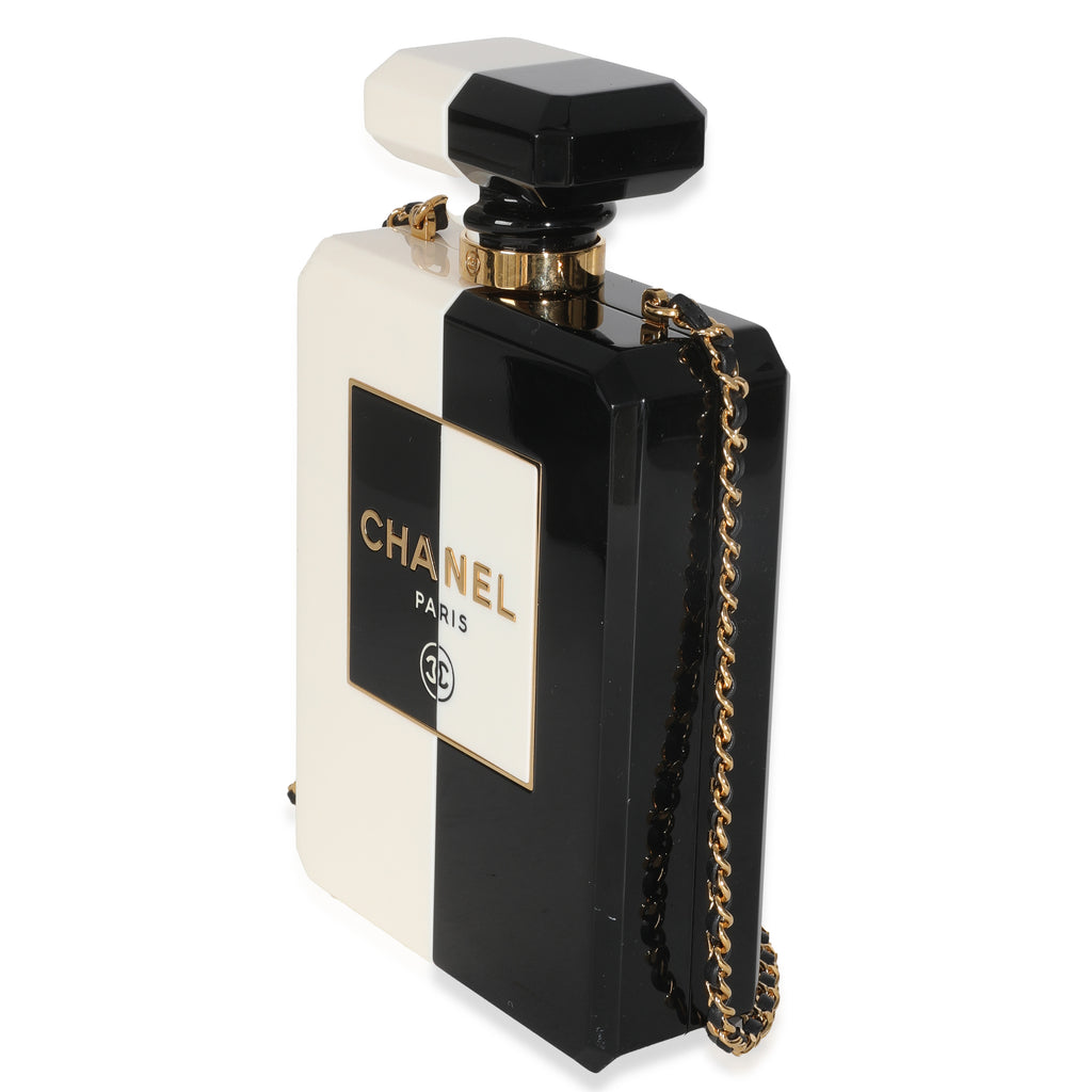 Chanel White Black Plexiglass Perfume Bottle Clutch
