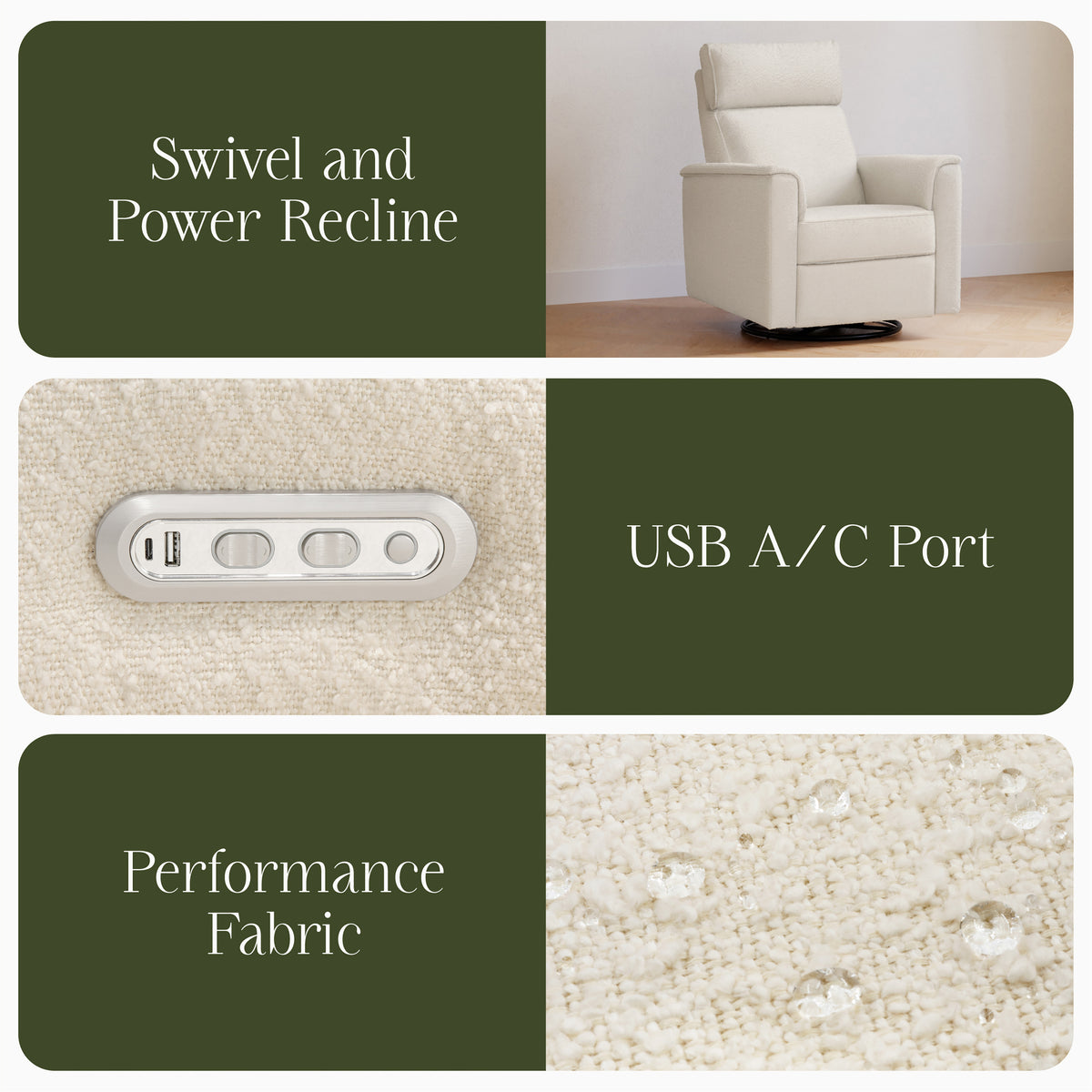 Willa Plus Power Glider Recliner w/ Power Headrest in Performance Ivory Boucle