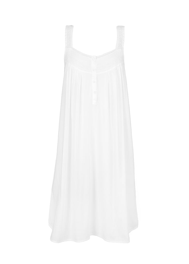 Joy White Cotton Sleeveless Nightgown with Buttons