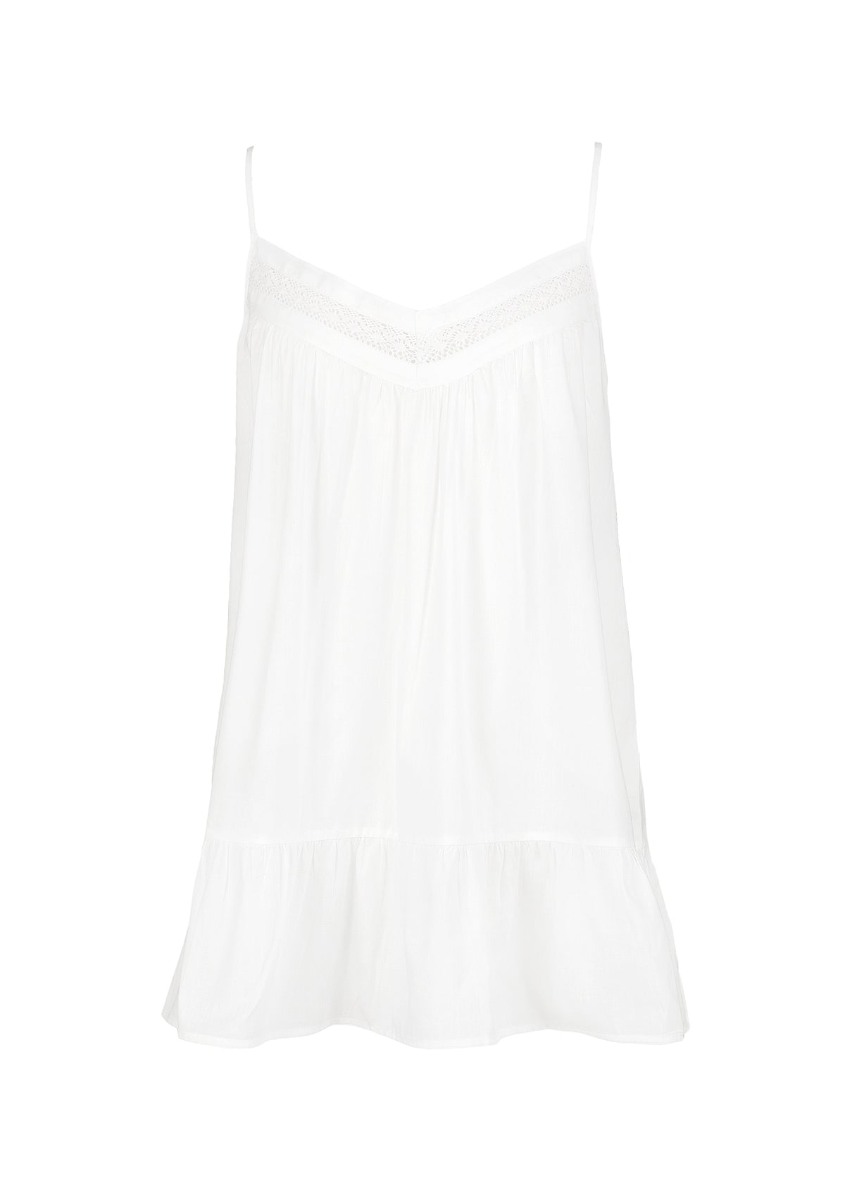 Kristen White Cotton Nightie with Short Ruffle Hem