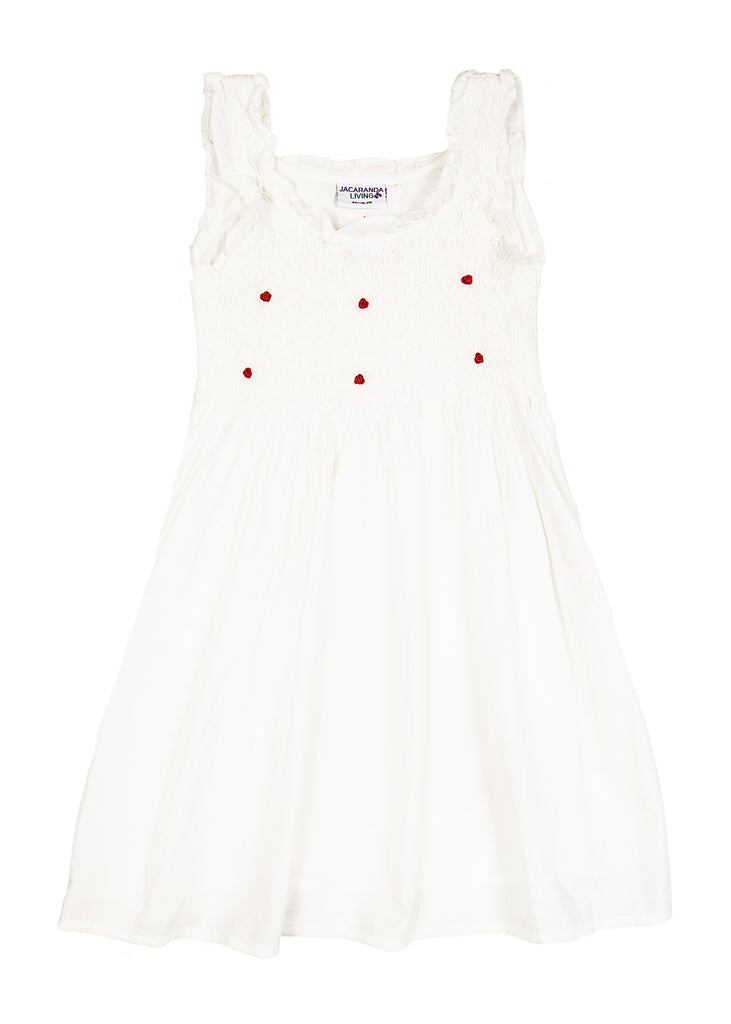 Noa White Cotton Dress with Red Rosebud Embroidery