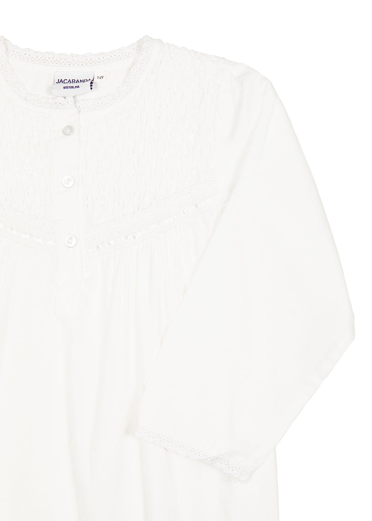Sophia Long Sleeve White Cotton Dress for Girls