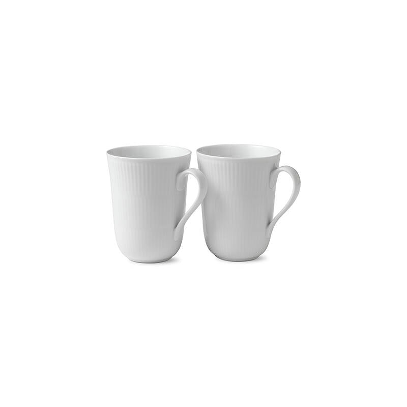 White Fluted Mug 11 oz, Set of 2