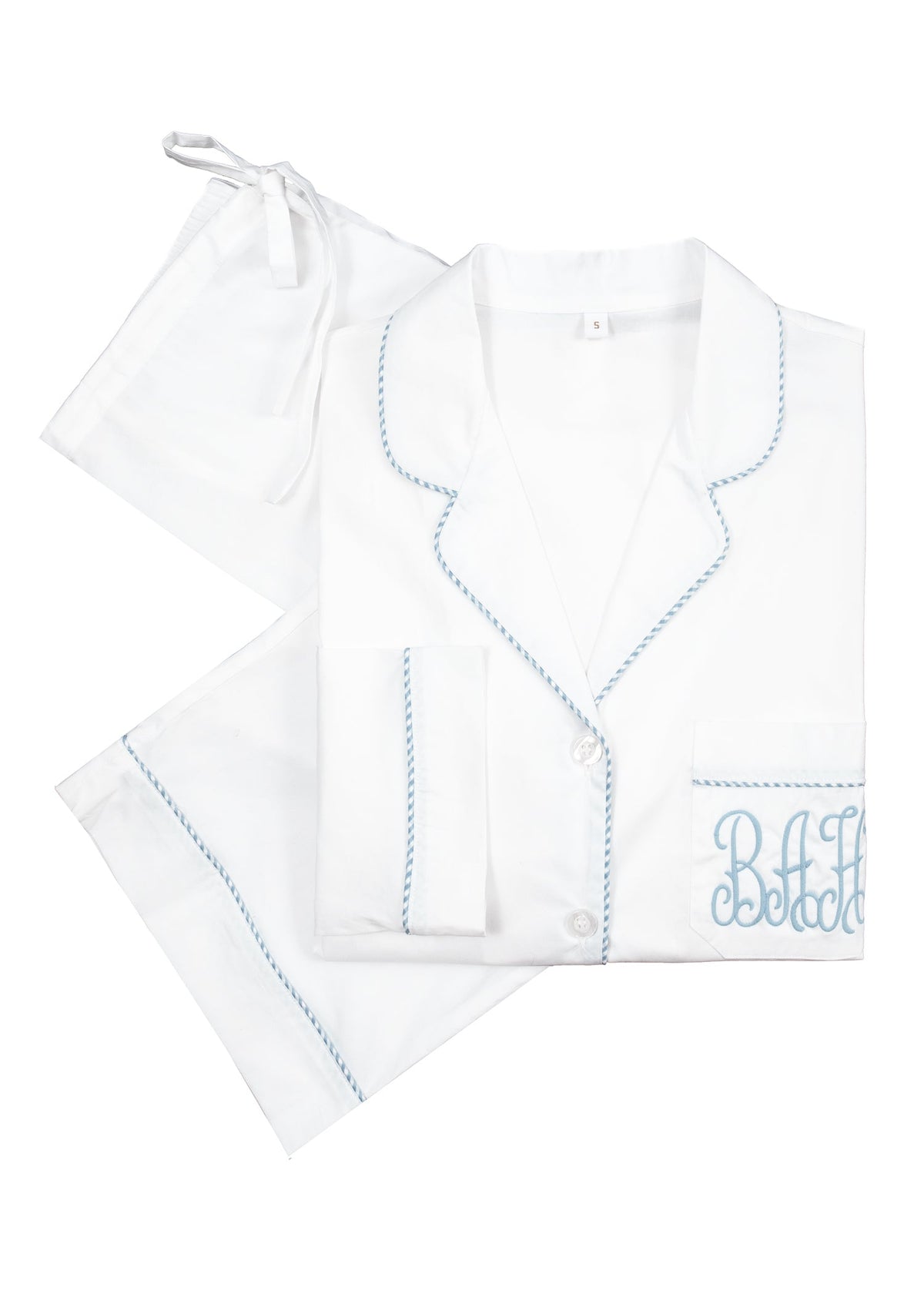 Classic Capri Cotton Pajamas with Gingham Trim in Blue