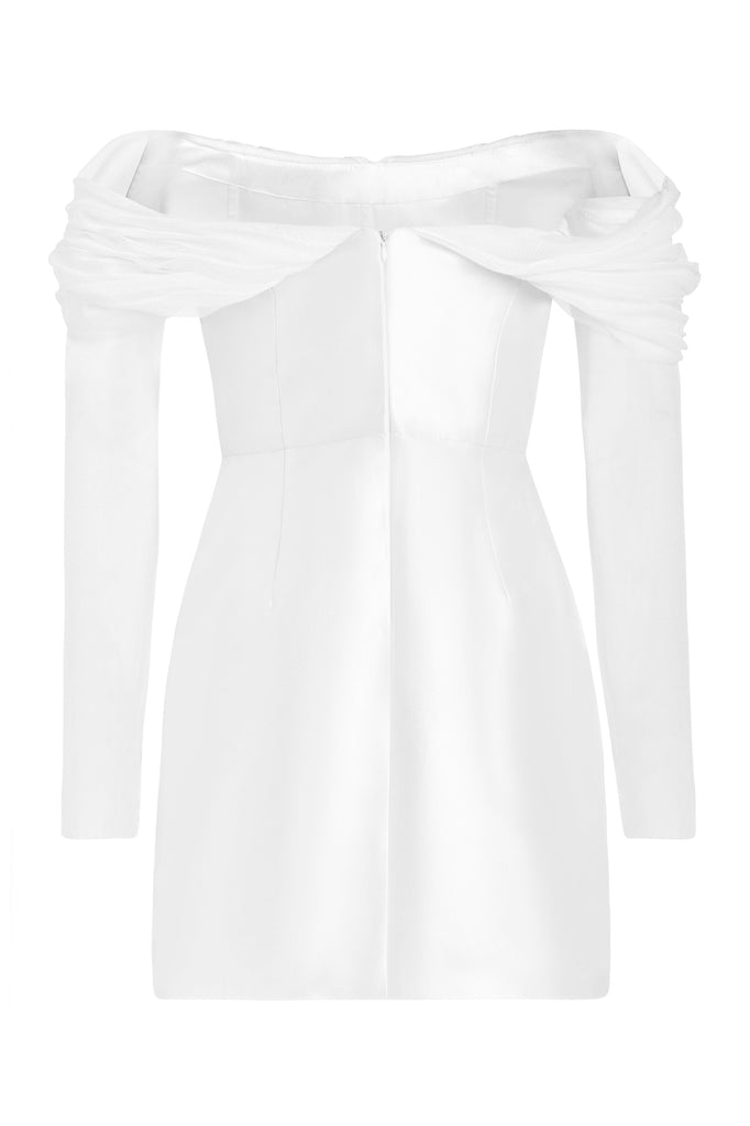 Mia White Silk Mini Dress With Neckline Drape