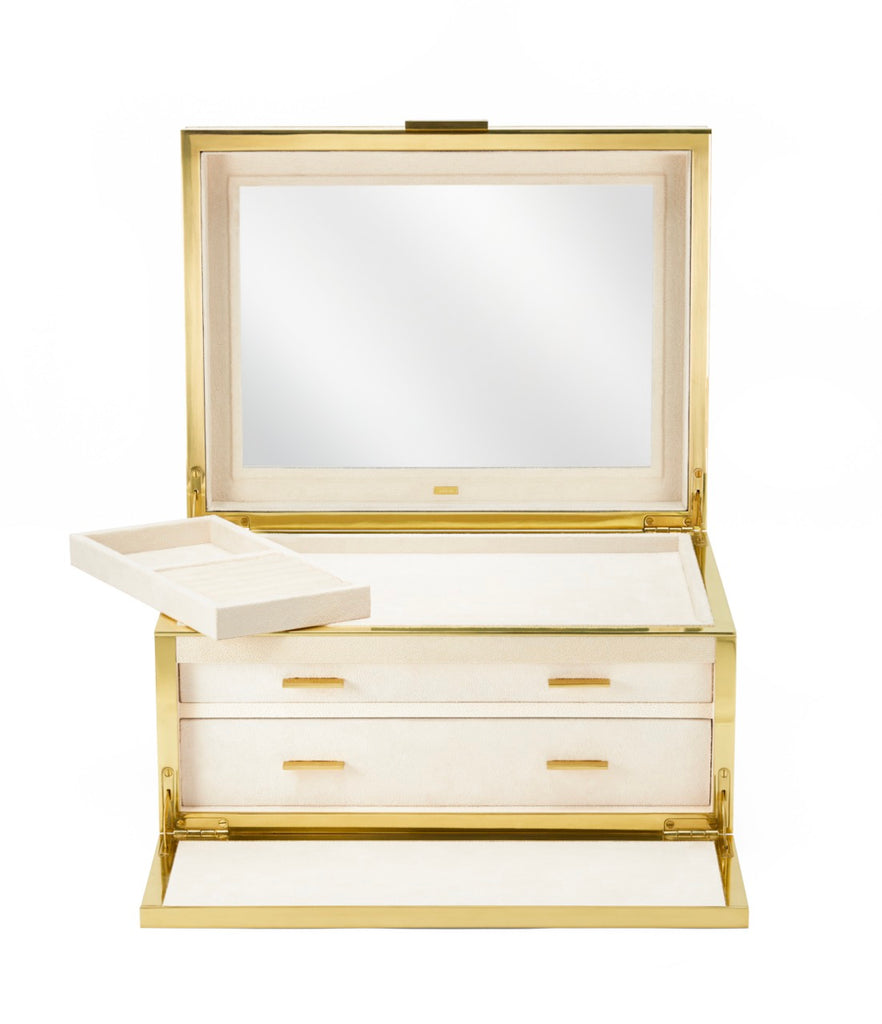 Luxe Shagreen Jewelry Box in Cream