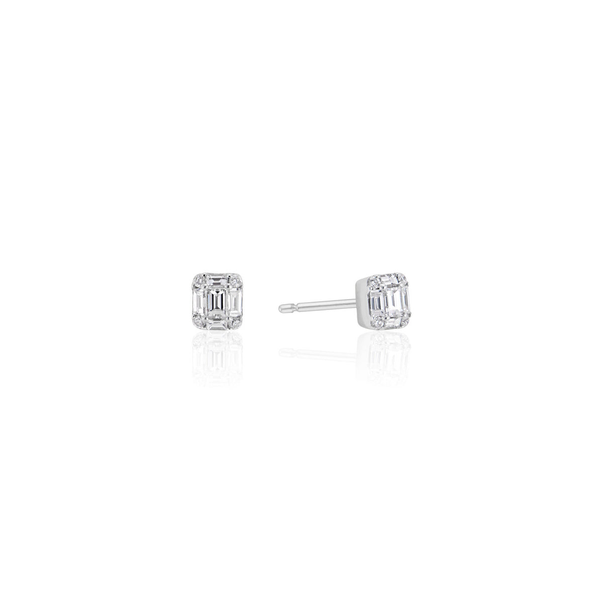 Petite Emerald Cut Illusion Diamond Stud Earrings