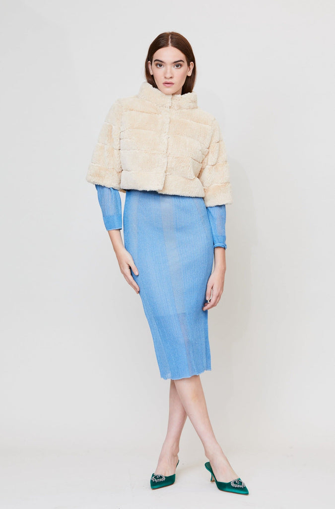 Madeleine Rayé Faux Fur Bolero in Crème