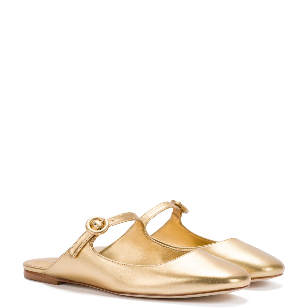 Blair Flat Mule in Gold Metallic Leather