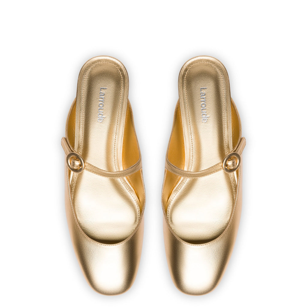 Blair Flat Mule in Gold Metallic Leather