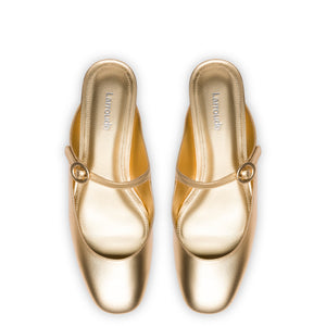 Blair Flat Mule in Gold Metallic Leather