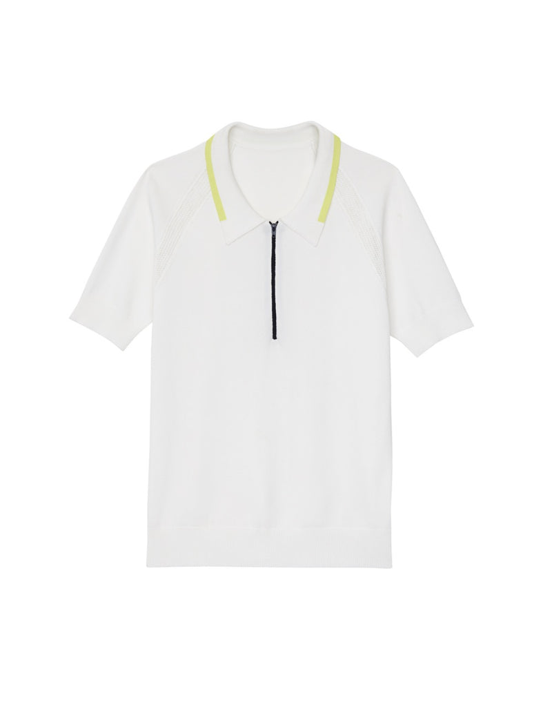 Zip Front Knit Polo in White