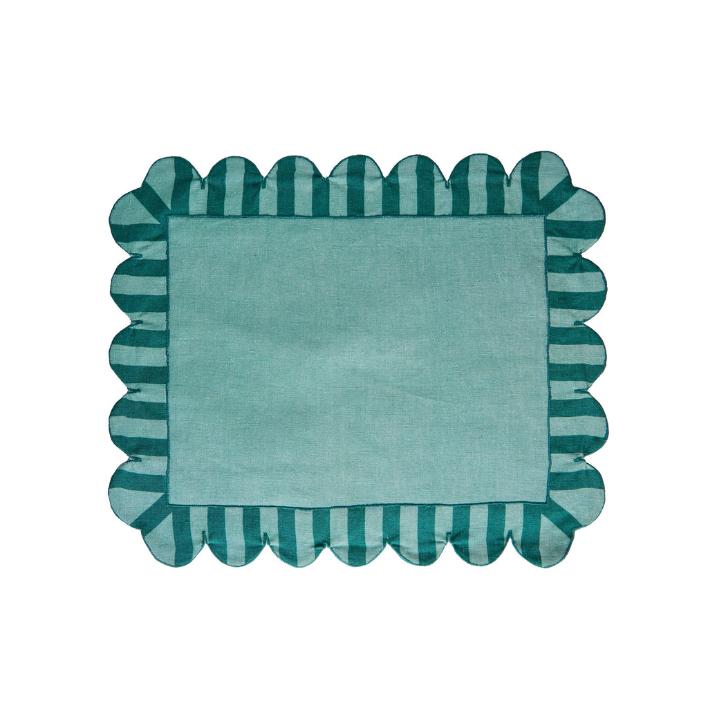 Jardin Embroidered Linen Scalloped Stripe Placemats with Color Backing, Set of 4