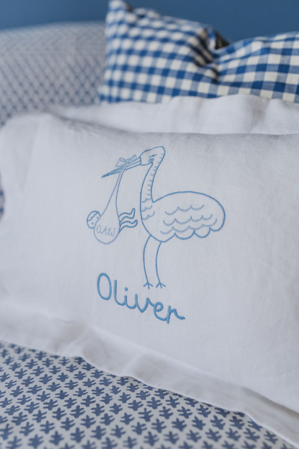 Baby Pillow - Stork with Boy - Premium  from Tricia Lowenfield Shop