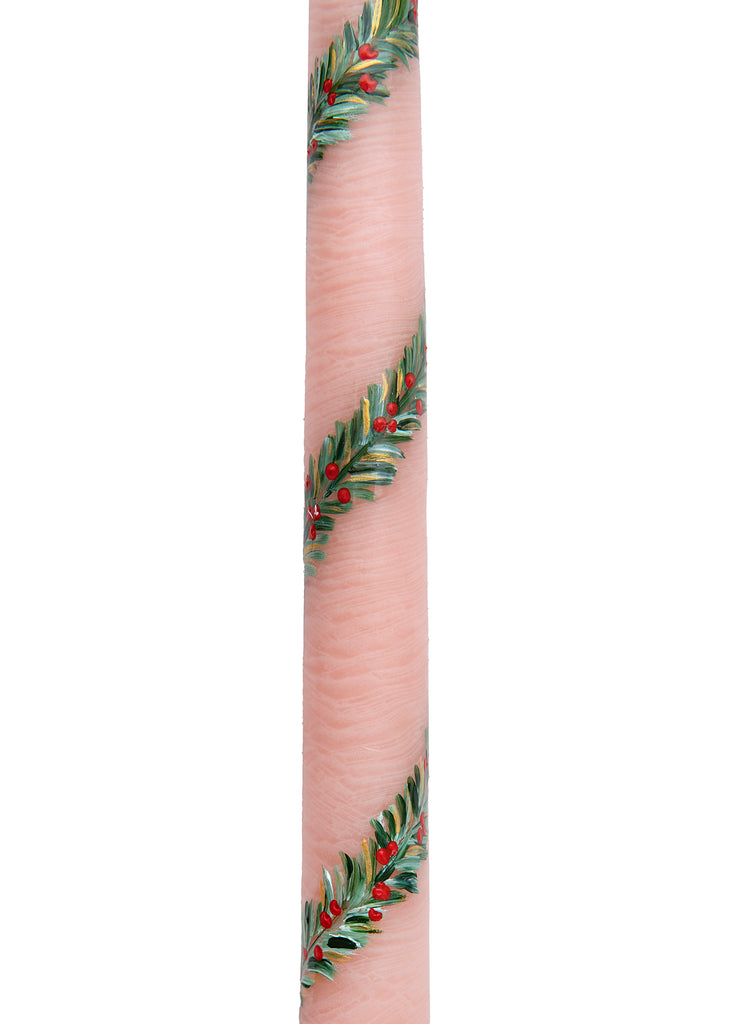Pink Garland and Berry Hand-Painted Taper Candles, Set of Two