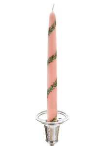 Pink Garland and Berry Hand-Painted Taper Candles, Set of Two