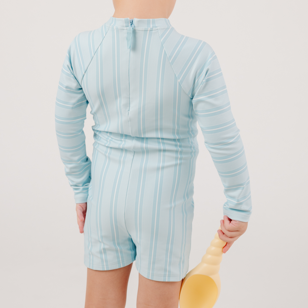 Unisex Pacific Blue Stripe Long Sleeve Rashguard One Piece