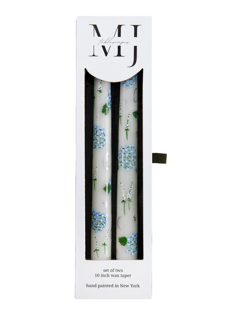 Ivory Evening Hydrangeas Hand-Painted Taper Candles, Set of Two