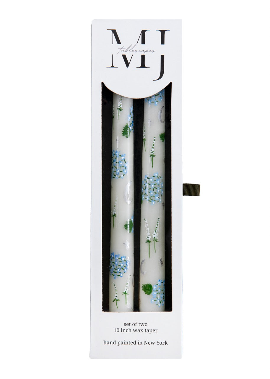 Ivory Evening Hydrangeas Hand-Painted Taper Candles, Set of Two