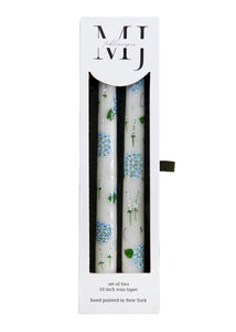 Ivory Evening Hydrangeas Hand-Painted Taper Candles, Set of Two